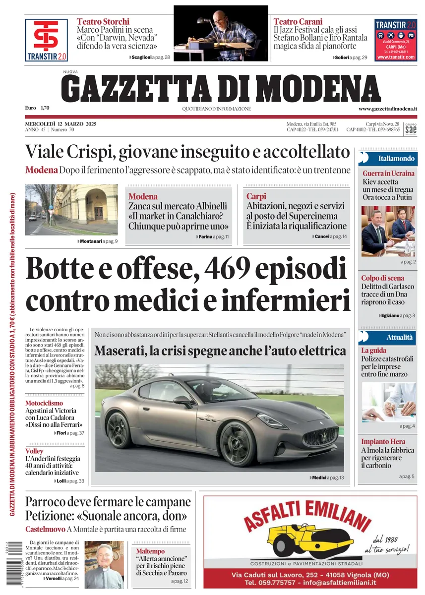 Prima-pagina-gazzetta di modena-oggi-edizione-del-2025-03-12